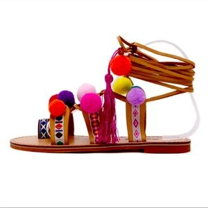 New Summer Gladiator Sandals with Pom Pom U.S. Size 9/European Size 40